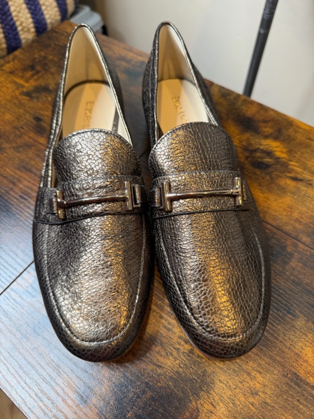 Enzo Angiolini Leather Loafer Slip-On Sparkling Gold  Shoes Womens Size 8.5 NEW